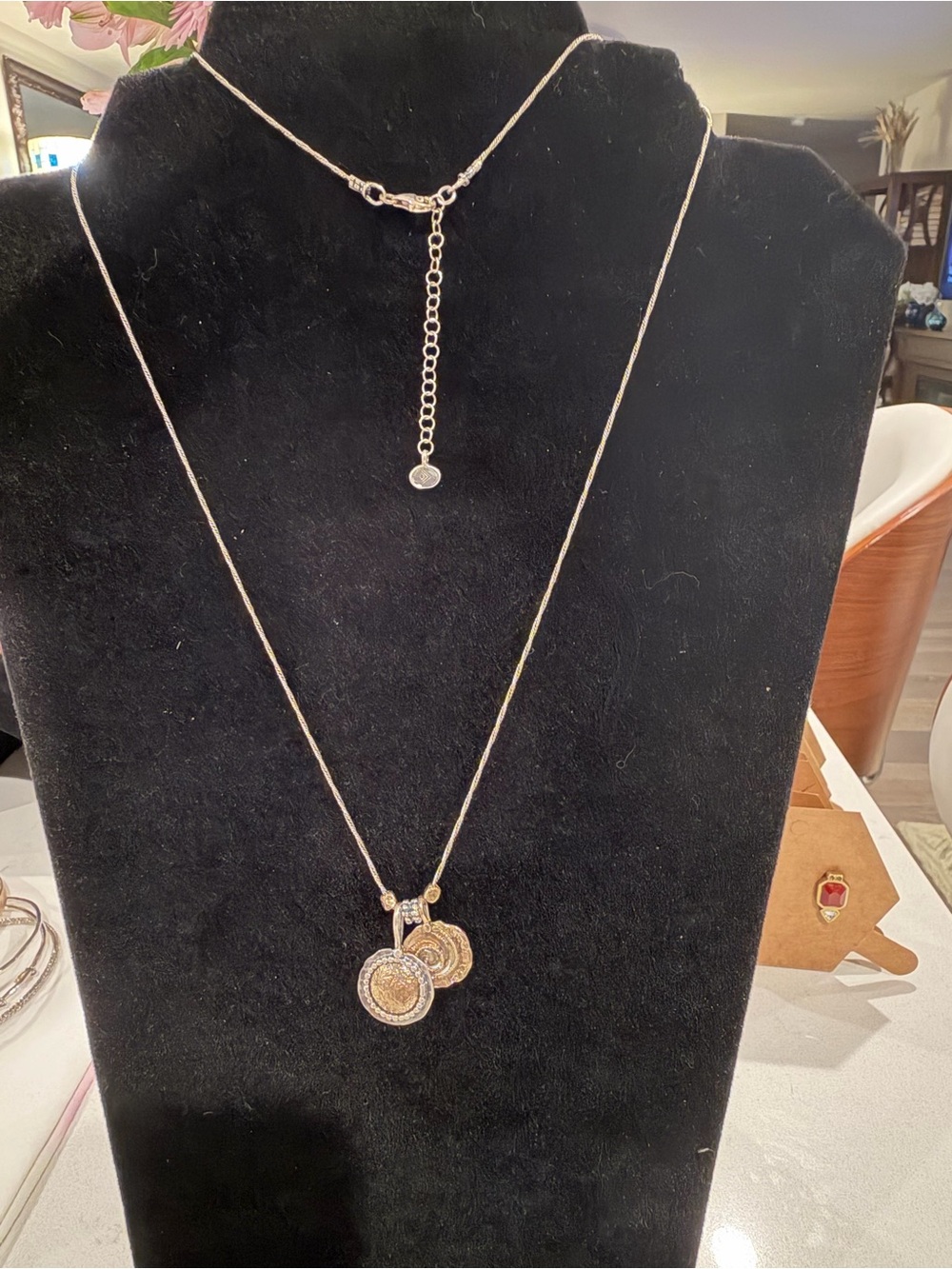 Vintage Silpada K&R Sterling & Brass Double Coin Pendant Necklace